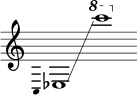 { \new Staff \with { \omit Score.TimeSignature } \key c \major \cadenzaOn \clef treble \omit Stem \grace { c4 } ees1 \glissando s \ottava #1 c'''' }