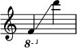 
{ \override Score.SpacingSpanner.strict-note-spacing = ##t \set Score.proportionalNotationDuration = #(ly:make-moment 1/8) \override Score.TimeSignature #'stencil = ##f \relative c { \time 2/4 \ottava #-1 f4 \glissando \ottava #0 d''' } }
