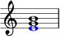 \new Staff { \override Score.TimeSignature.stencil = ##f \time 4/4 \set Score.tempoHideNote = ##t \tempo 1 = 20 << \new Voice { \voiceOne \relative c'' { <g b>1 } } \new Voice { \voiceOne \shiftOff \relative c' { \override NoteHead.color = #red e1 } } >> }