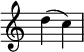 { \override Score.TimeSignature #'stencil = ##f \relative c'' { \time 2/4 d4(c) } }
