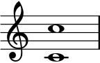  \relative c' { \magnifyStaff #1.7 \omit Staff.TimeSignature <c c'>1 } 