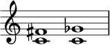 \relative c' { \magnifyStaff #5/4 \omit Score.TimeSignature \time 2/1 <c fis>1 <c ges'>}
