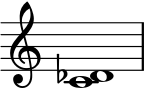 \relative c' { \magnifyStaff #1.7 \omit Staff.TimeSignature <c des>1 } 