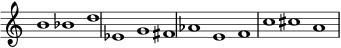  { #(set-global-staff-size 18) \override Score.TimeSignature #'stencil = ##f \override Score.SpacingSpanner.strict-note-spacing = ##t \set Score.proportionalNotationDuration = #(ly:make-moment 2/1) \relative c'' { \time 3/1 \set Score.tempoHideNote = ##t \tempo 1 = 60 b1 bes d es, g fis aes ef c' cis a } } 