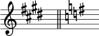 { \omit Score.TimeSignature \key e \major s8^"" \bar "||" \key g \major s^""}