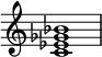 { \override Score.TimeSignature #'stencil = ##f \relative c' { \clef treble \time 4/4 <c es ges bes>1 } }
