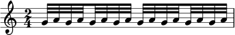 { \relative c'' { \time 2/4 g32[ ag \set stemRightBeamCount = #1 a \set stemLeftBeamCount = #1 gaga] g32[ ag \set stemRightBeamCount = #1 a \set stemLeftBeamCount = #1 gaga] } } 