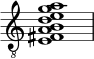 \relative c {\clef "treble_8" \omit Staff.TimeSignature <e fis abdega >1 }