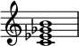 { \override Score.TimeSignature #'stencil = ##f \relative c' { \clef treble \time 4/4 <c es ges b>1 } }
