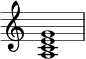  { \new Staff \relative c' { \override Score.TimeSignature #'stencil = ##f <ace g>1 } } 