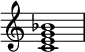 { \override Score.TimeSignature #'stencil = ##f \relative c' { \clef treble \time 4/4 <ceg bes>1 } }
