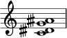 { \new Staff \with{ \omit Score.TimeSignature } { \fixed c' <c disih g aisih>1 } }