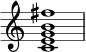  { \override Score.TimeSignature #'stencil = ##f \relative c' { \time 4/4 <cegb fis'>1 } } 