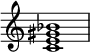 { \override Score.TimeSignature #'stencil = ##f \relative c' { \clef treble \time 4/4 <ce gis bes>1 } }
