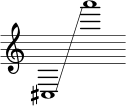 { \new Staff \with { \omit Score.TimeSignature } \key c \major \cadenzaOn \clef treble cis1 \glissando s a''' }