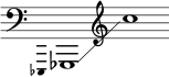 { \new Staff \with { \omit Score.TimeSignature } \key c \major \cadenzaOn \clef bass \omit Stem \grace { ees,,4 } ges,,1 \glissando \clef treble c'' }