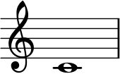  \relative c' { \magnifyStaff #2 \omit Staff.TimeSignature c1 } 