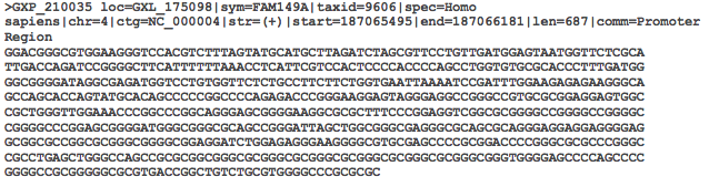 منطقة المروج FAM149A (تنسيق FASTA)