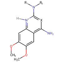 تنوع في بنية 2،4-ثنائي أمينو-6،7-ثنائي ميثوكسي كوينازولين. حيث X = CH، N