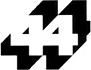 رقم "44" بدون serif مع ظلال بارزة في أسفل اليسار وأعلى اليمين، على غرار شعار WGBH الرئيسي.
