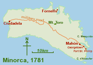 السمات الرئيسية لجزيرة مينوركا، 1781