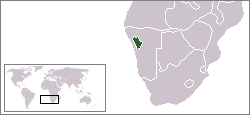 موقع دامارالاند (باللون الأخضر) في جنوب غرب أفريقيا (باللون الرمادي).