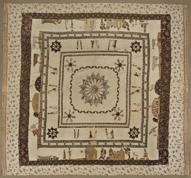 لحاف مصور، 1795. كتان، خيط متعدد الألوان. متحف بروكلين