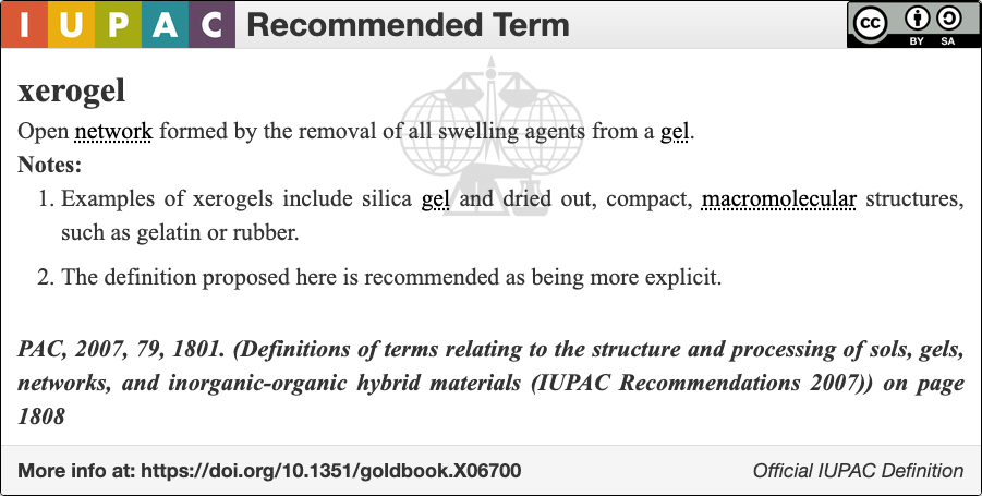 تعريف الاتحاد الدولي للكيمياء البحتة والتطبيقية (IUPAC) للهلام الجاف