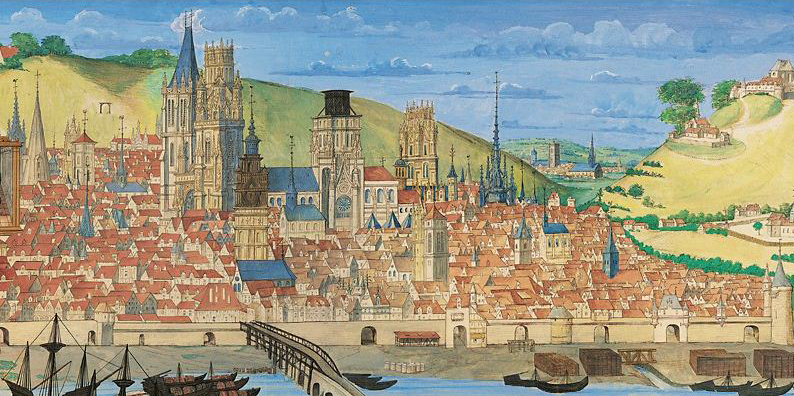 روان والكاتدرائية عام 1525، من كتاب "Livre des Fontaines" لجاك لو ليور.