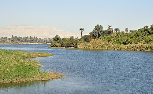 صورة ملونة لنهر وضفافه المغطاة بالأشجار