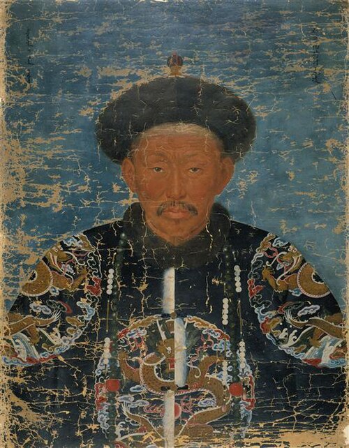 Dörbet Oirat Tseren (车凌) في زي أسرة تشينغ. لوحة للفنان جان دينيس أتيريت.