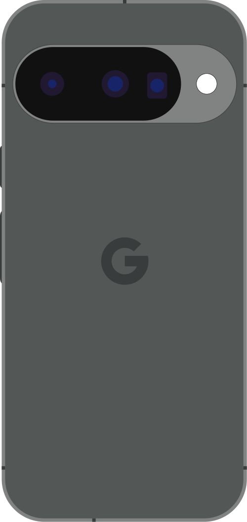 رسم تخطيطي لهاتف Pixel 10 الذكي باللون الأسود الداكن.
