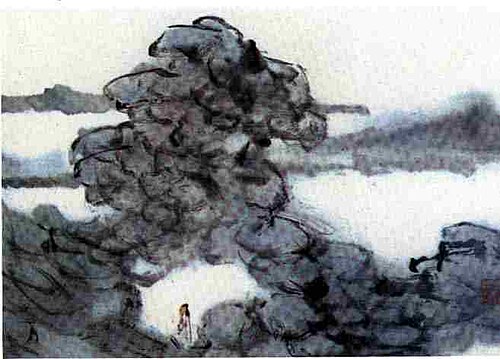 شو غو (1824–1896)، الجبال العالية والجداول، الصينية: 溪山高遠圖، حبر على ورق شوان، القرن التاسع عشر، أسرة تشينغ، الصين.