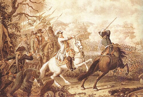 القوات الروسية تشن هجوماً على العثمانيين في معركة كاجول، جنوب بيسارابيا، عام 1770.