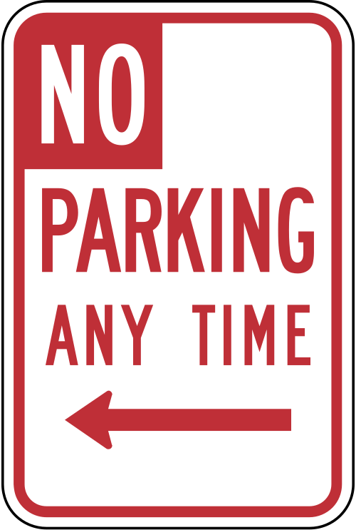 ممنوع الوقوف، وفقًا للوائح كاليفورنيا MUTCD R-28.