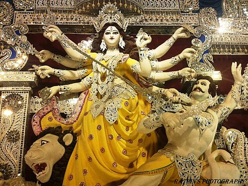 Statue of the goddess Durga at the Hindu temple of Trimbach, canton of Solothurn.