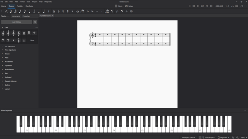 برنامج MuseScore 4.0 يعمل على نظام التشغيل Windows 11 في الوضع الداكن.