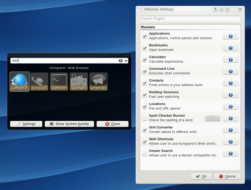 krunner في KDE 4.1 Beta 1.