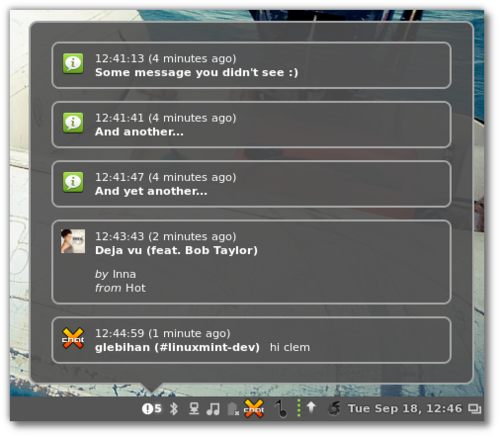 يعرض Cinnamon 1.6 تطبيق الإشعارات.