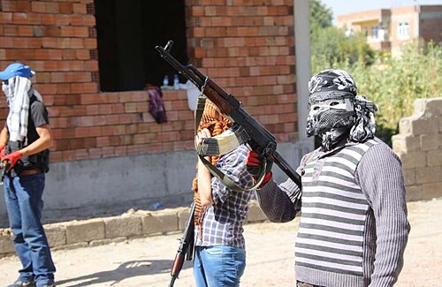أعضاء مسلحون من منظمة YDG-H في جزيرة.