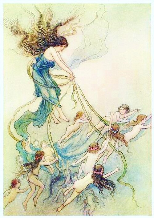 رسم توضيحي من نسخة وارويك جوبل للكتاب الصادرة عام 1909، والتي تظهر أيضًا على غلافها الأمامي