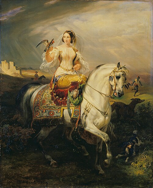 سيدة جزائرية تصطاد بالصقور، 1839