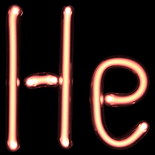 أنابيب تفريغ غازية حمراء مضاءة على شكل حرفي H و e