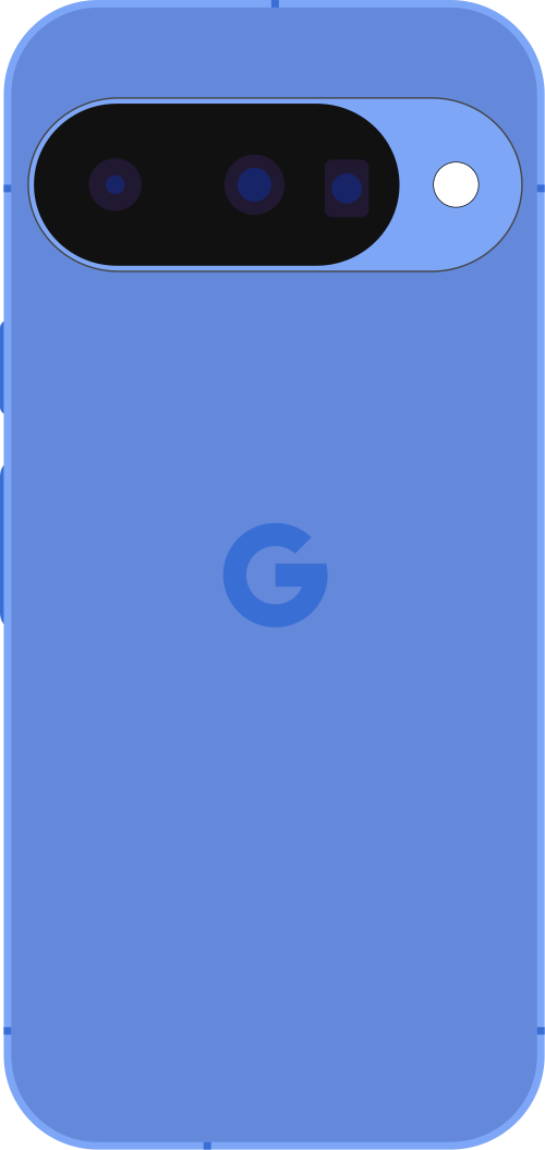 رسم تخطيطي لهاتف Pixel 10 الذكي باللون النيلي.