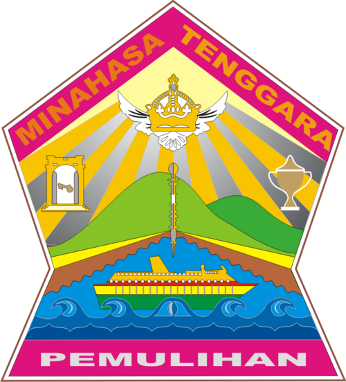Second emblem of Southeast Minahasa Regency (2010-2014). This emblem was negatively received because of lack of "Manguni" (Owl), faunal identity used by Minahasan people.