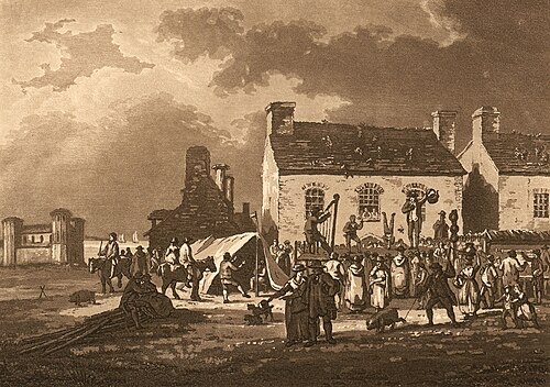 سوق في أبيريستويث، صورة مطبوعة باللون البني الداكن من تصوير صموئيل أيرلاند، 1797