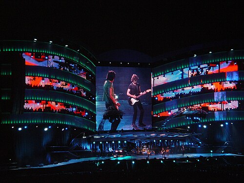فرقة رولينج ستونز على المسرح، جولة بيغر بانغ، تويكنهام، لندن، إنجلترا، أغسطس 2006.