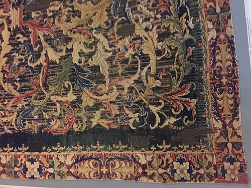 تفاصيل من قطعة سجادة منسوجة، ألمانية، حوالي عام 1540، صوف، عقد متناظرة، 850-1500 كيلوباسكال متر