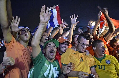 يحتفل مشجعون من أصول مختلفة في مهرجان ريو دي جانيرو للمشجعين، 2014.