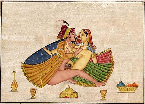رسم توضيحي من كتاب كاماسوترا، يعود تاريخه إلى القرن التاسع عشر تقريباً